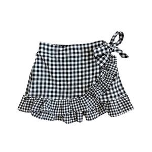 Rare Editions Gingham Ruffle Wrap Skort | Black & White Check | Size 6X